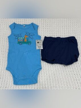 Okie dokie 2-pc short set sleeveless bodysuit with short in Albany blue size 18M